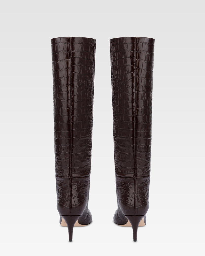Croc-effect leather boot