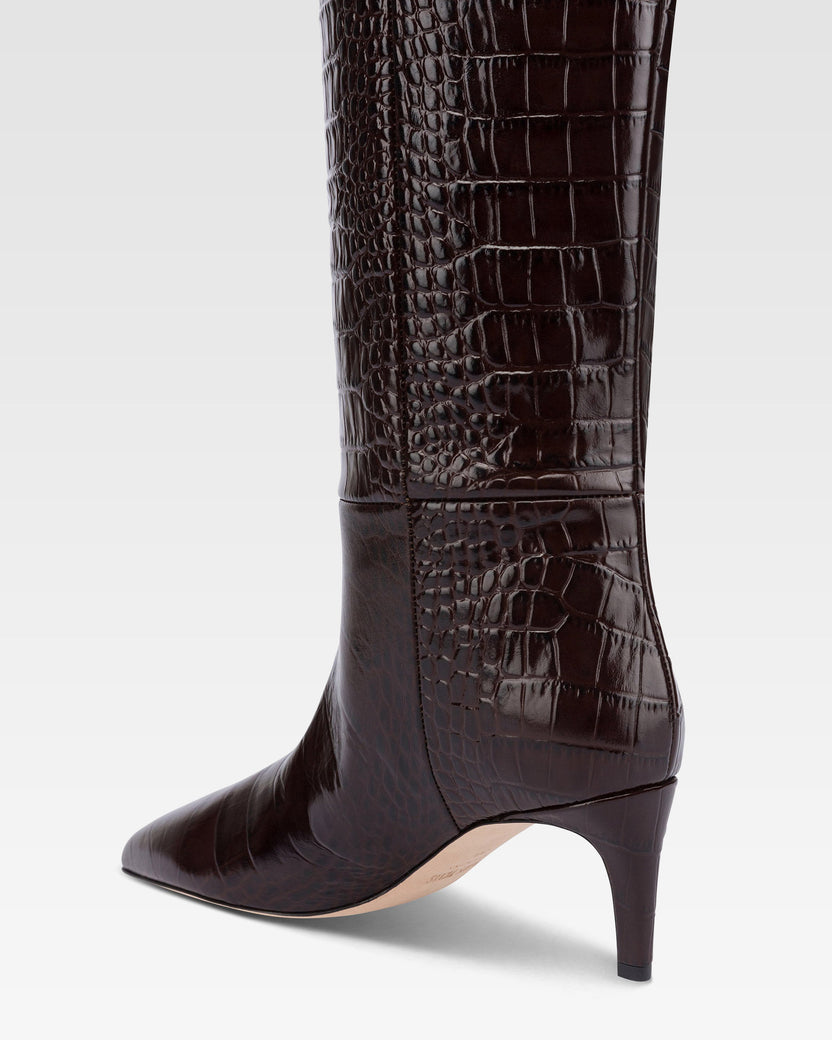 Croc-effect leather boot