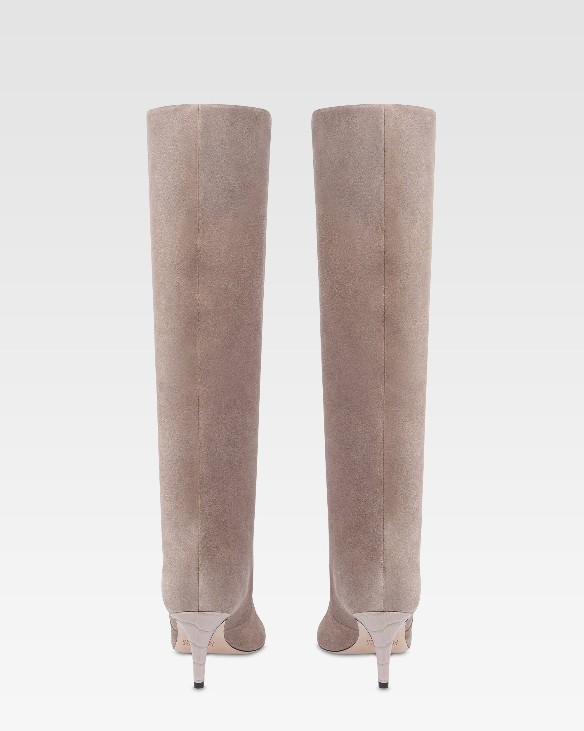 Stiefel aus taupefarbenem Kalbsveloursleder