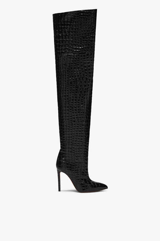 Overknee-Stiefel aus schwarzem Leder