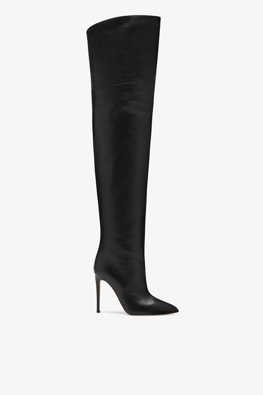 Overknee-Stiletto-Stiefel aus schwarzem Nappaleder