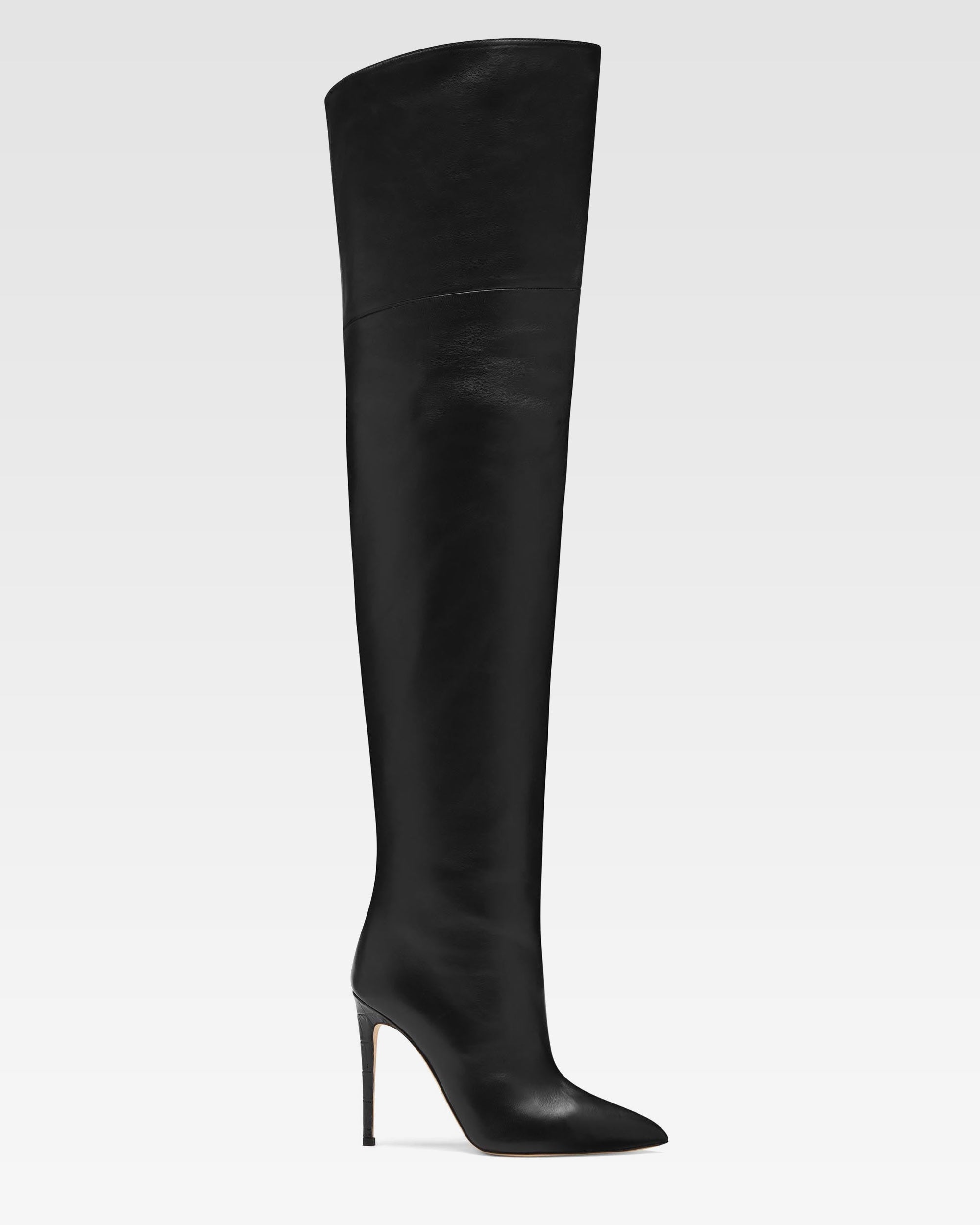 Overknee-Stiletto-Stiefel aus schwarzem Nappaleder