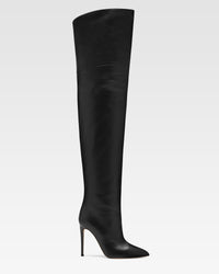 Overknee-Stiletto-Stiefel aus schwarzem Nappaleder — Schwarz