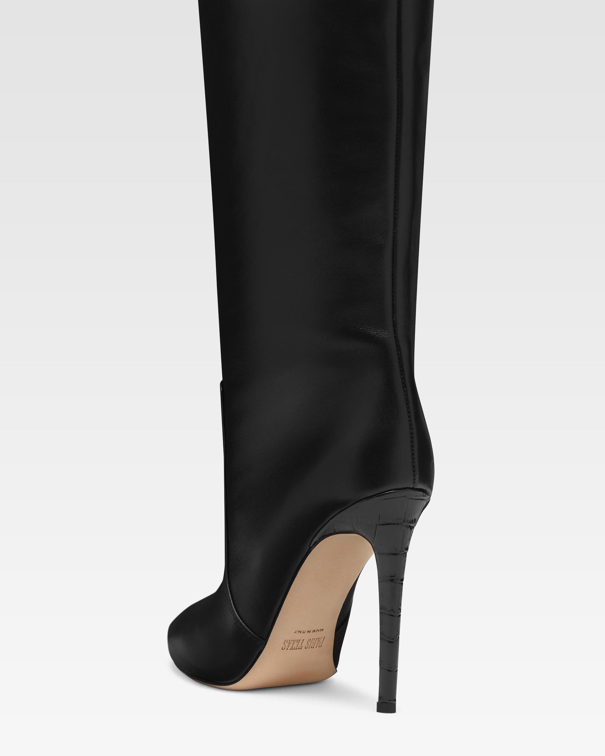 Overknee-Stiletto-Stiefel aus schwarzem Nappaleder