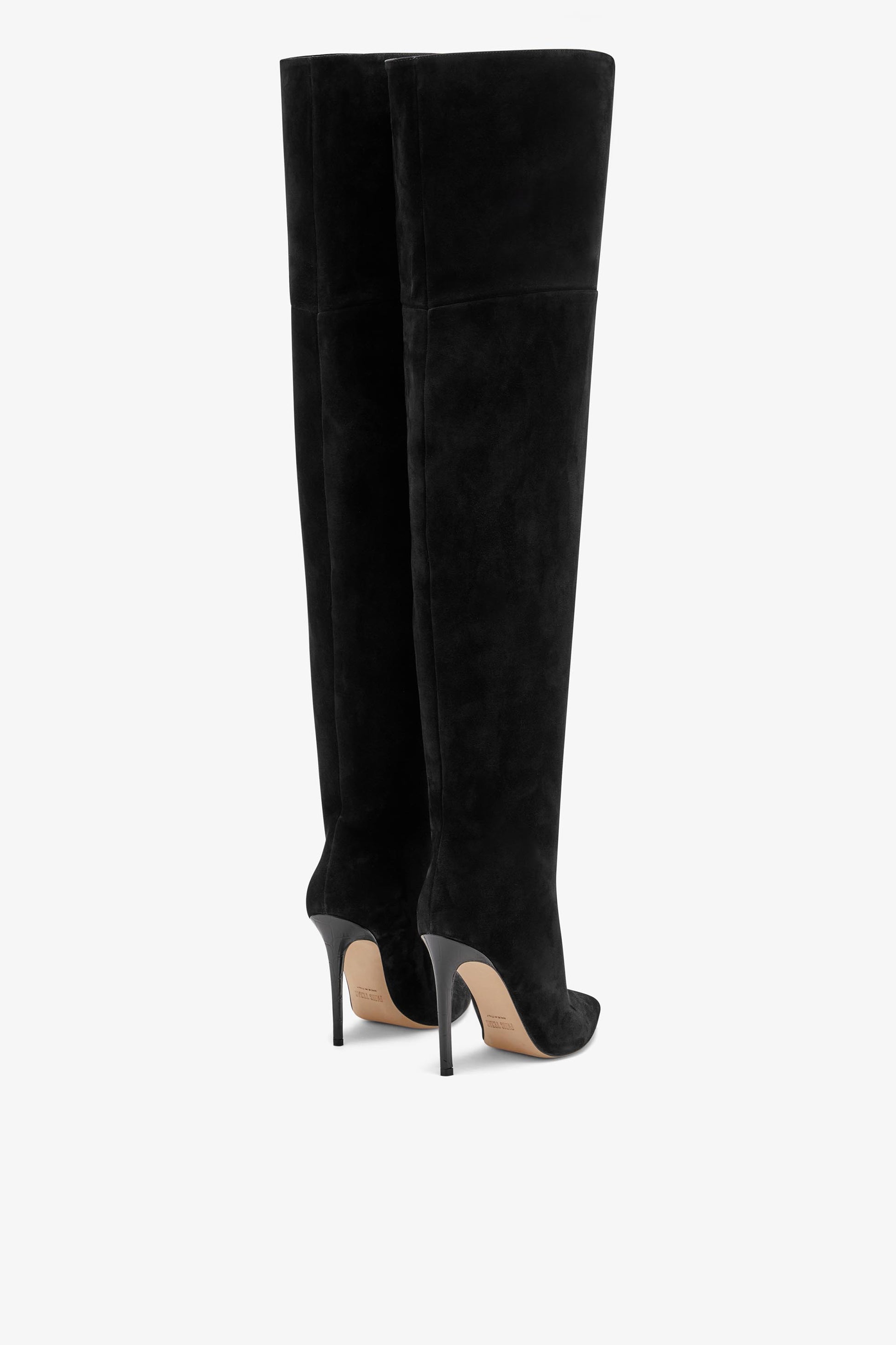 Overknee-Stiefel aus schwarzem Kalbsveloursleder