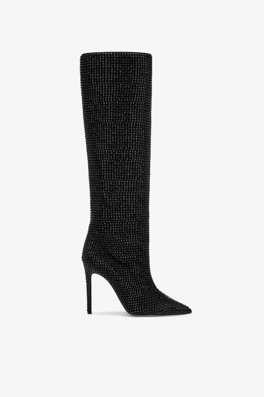 Onyx crystal-embellished suede boots