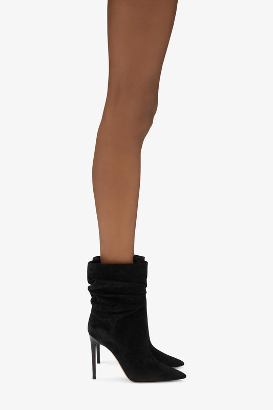 Black calf suede slouchy ankle boots - Product worn