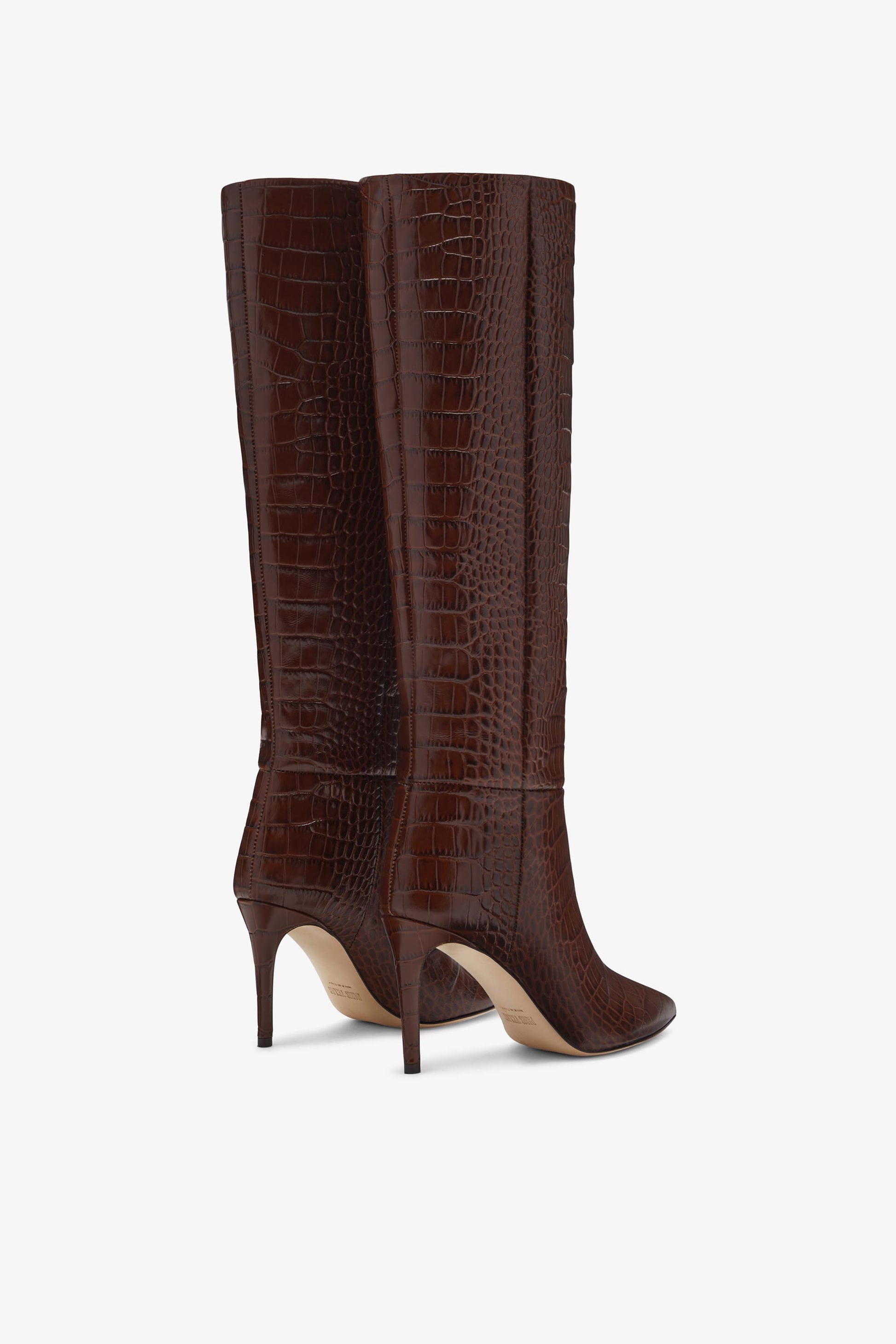Chocolate brown croc-effect leather heel 85 boots