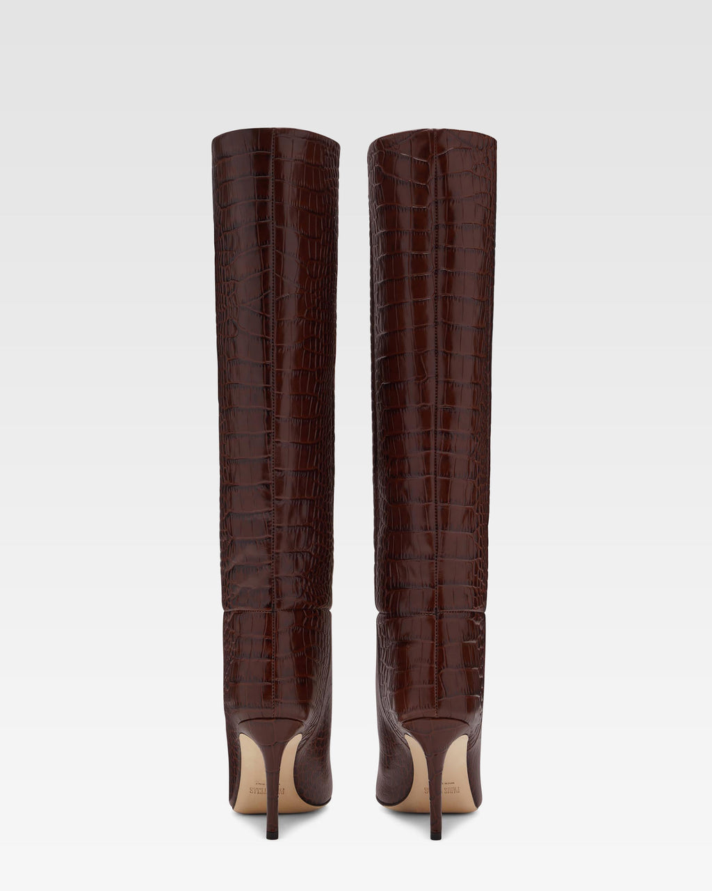 Schokoladenbraune Lederstiefel in Kroko-Optik mit 85 mm-Absatz