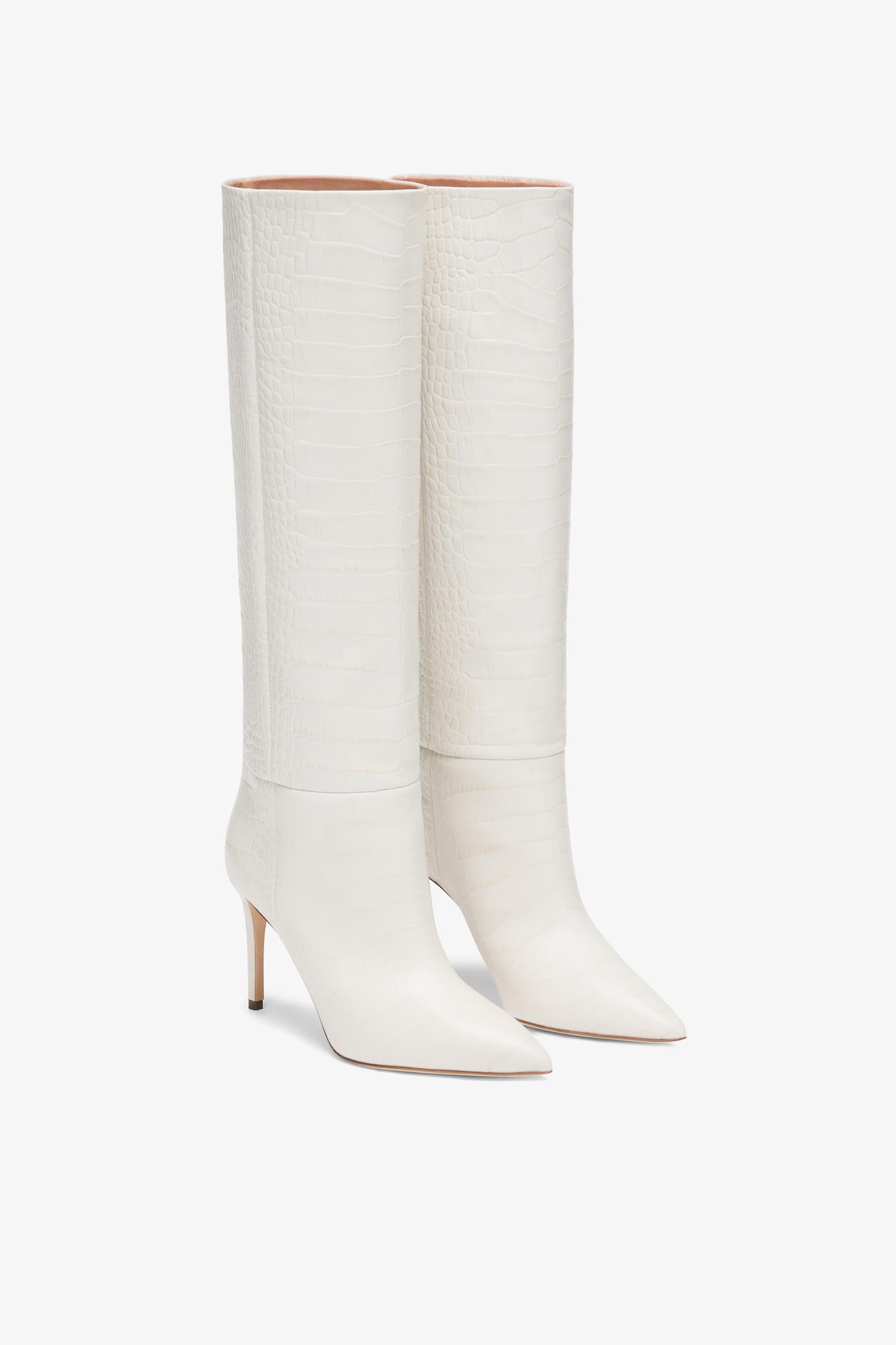 White leather sales stiletto boots