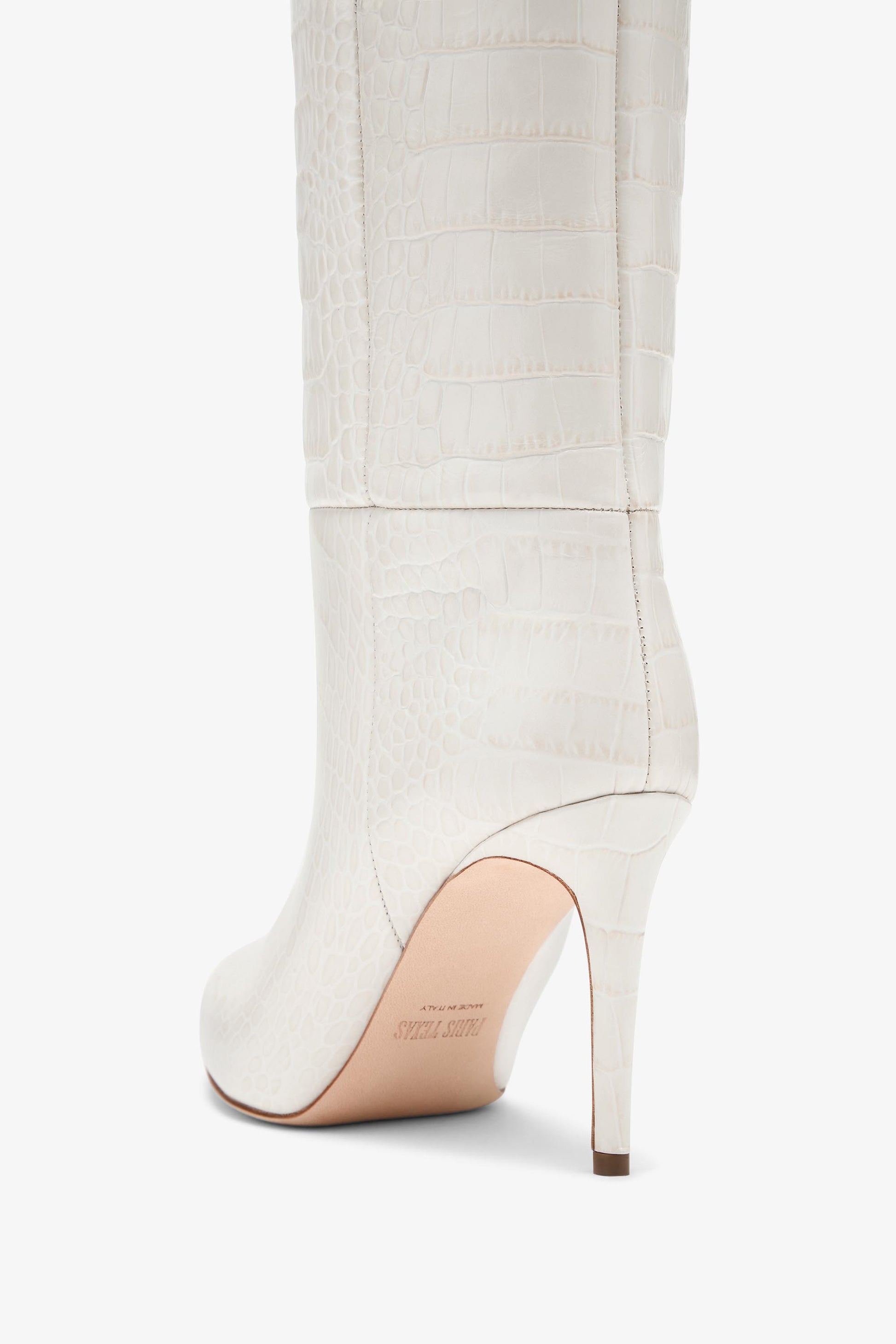 White croc-effect leather heel 85 boots