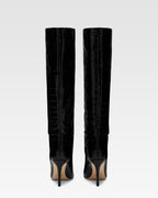 Schwarze Lederstiefel in Kroko-Optik mit 85 mm-Absatz