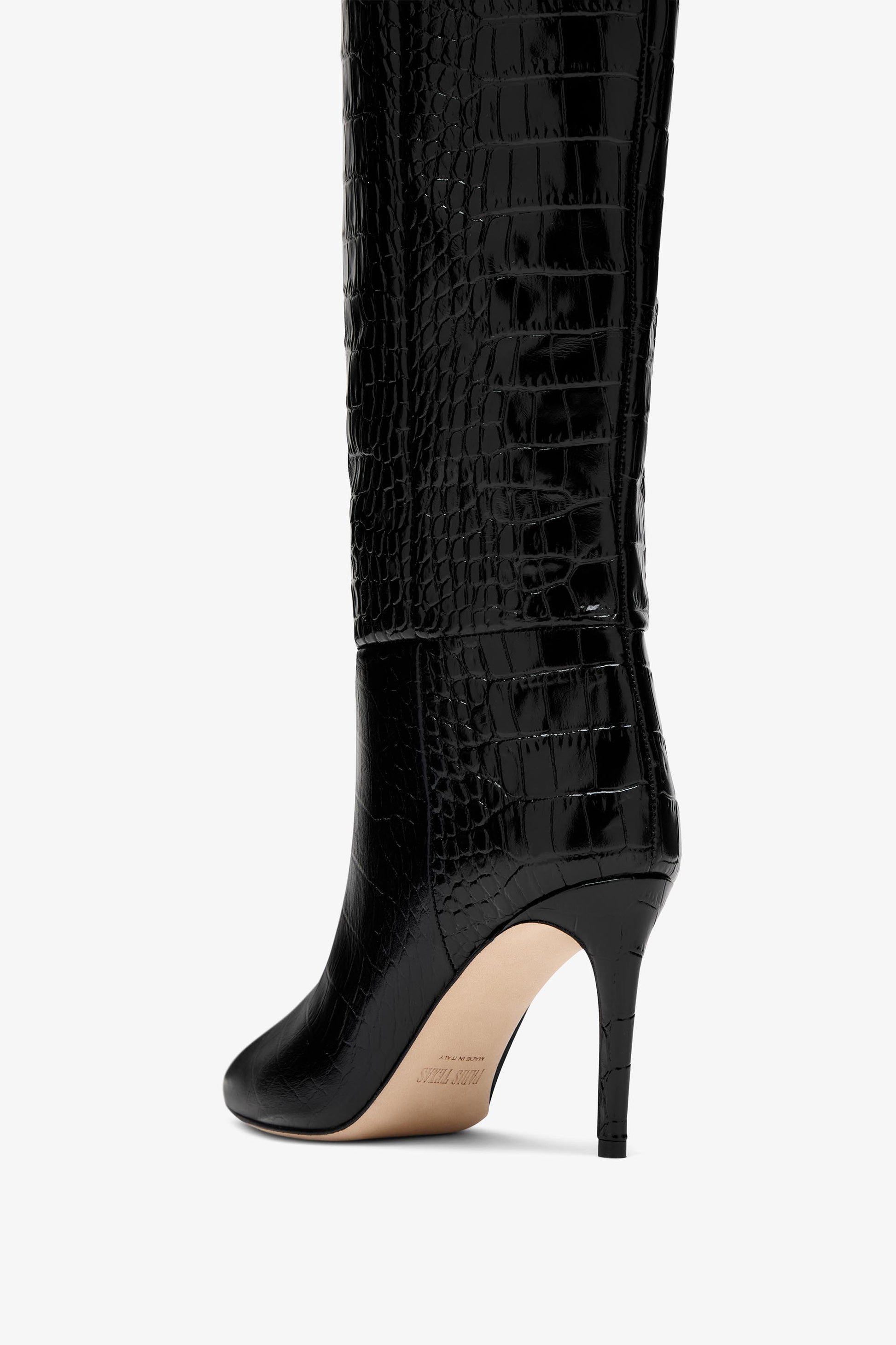 Black croc-effect leather heel 85 boots