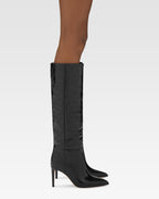 Schwarze Lederstiefel in Kroko-Optik mit 85 mm-Absatz