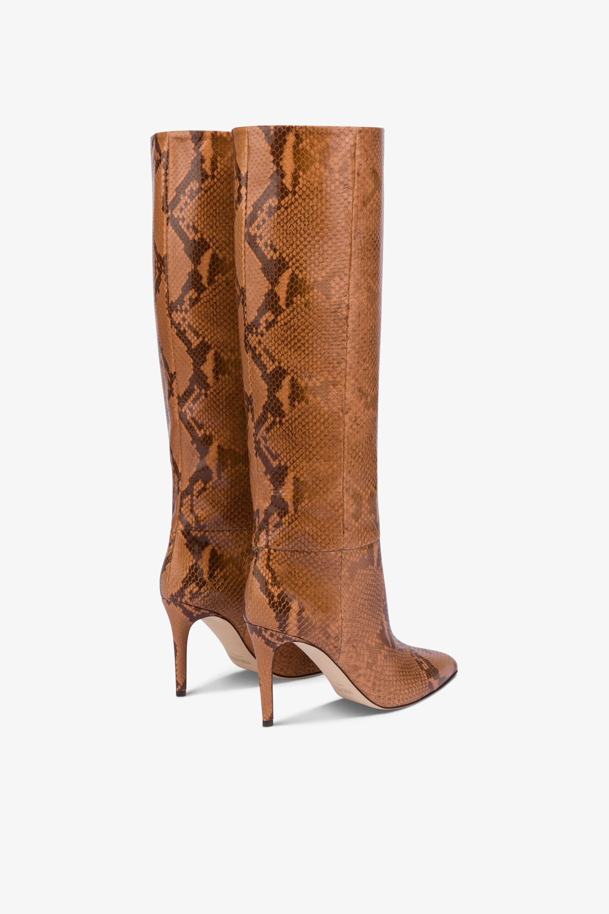 Pointed knee-high boots in canyon soft python-printed leather