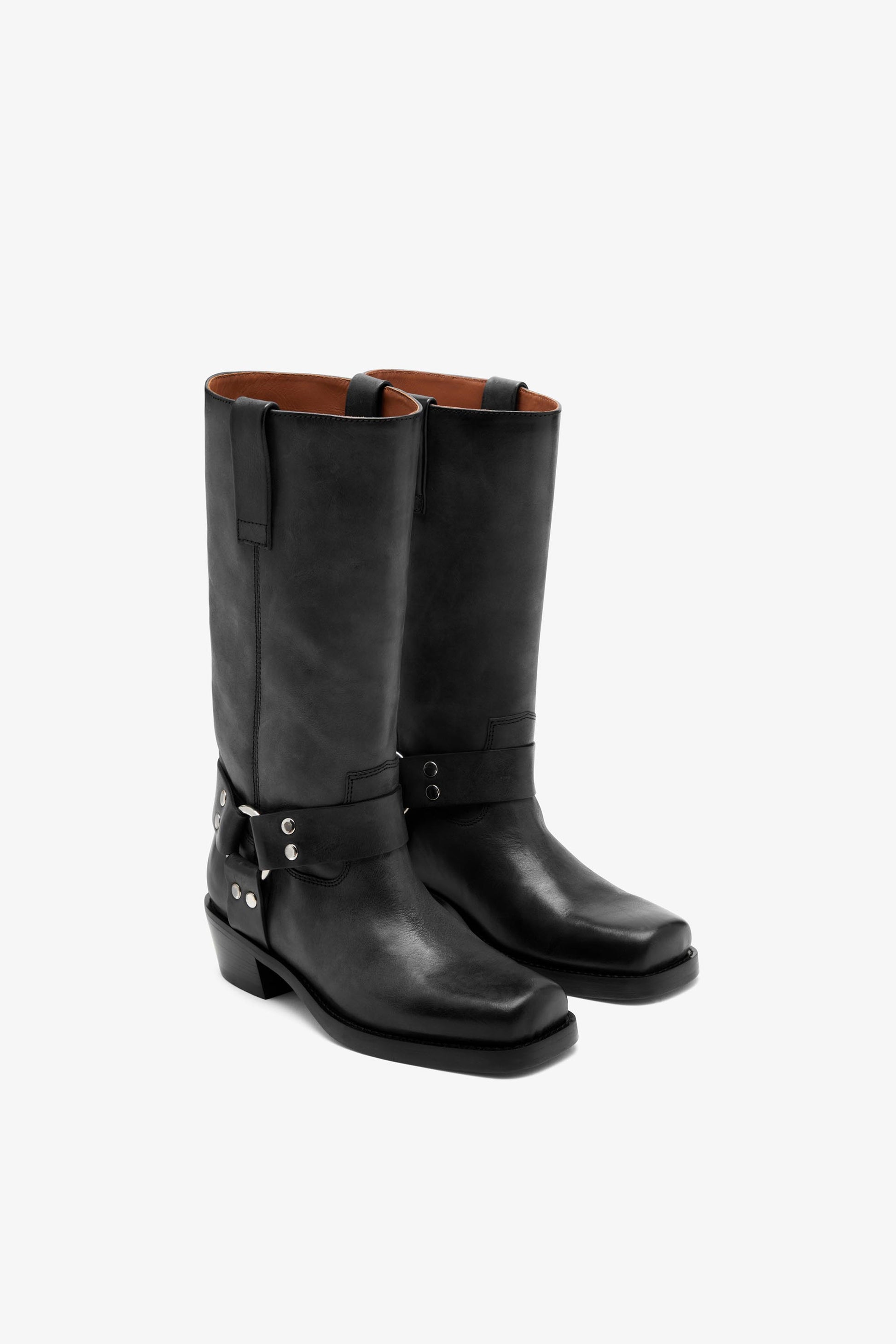 Black nappa leather boots with smoky nuances