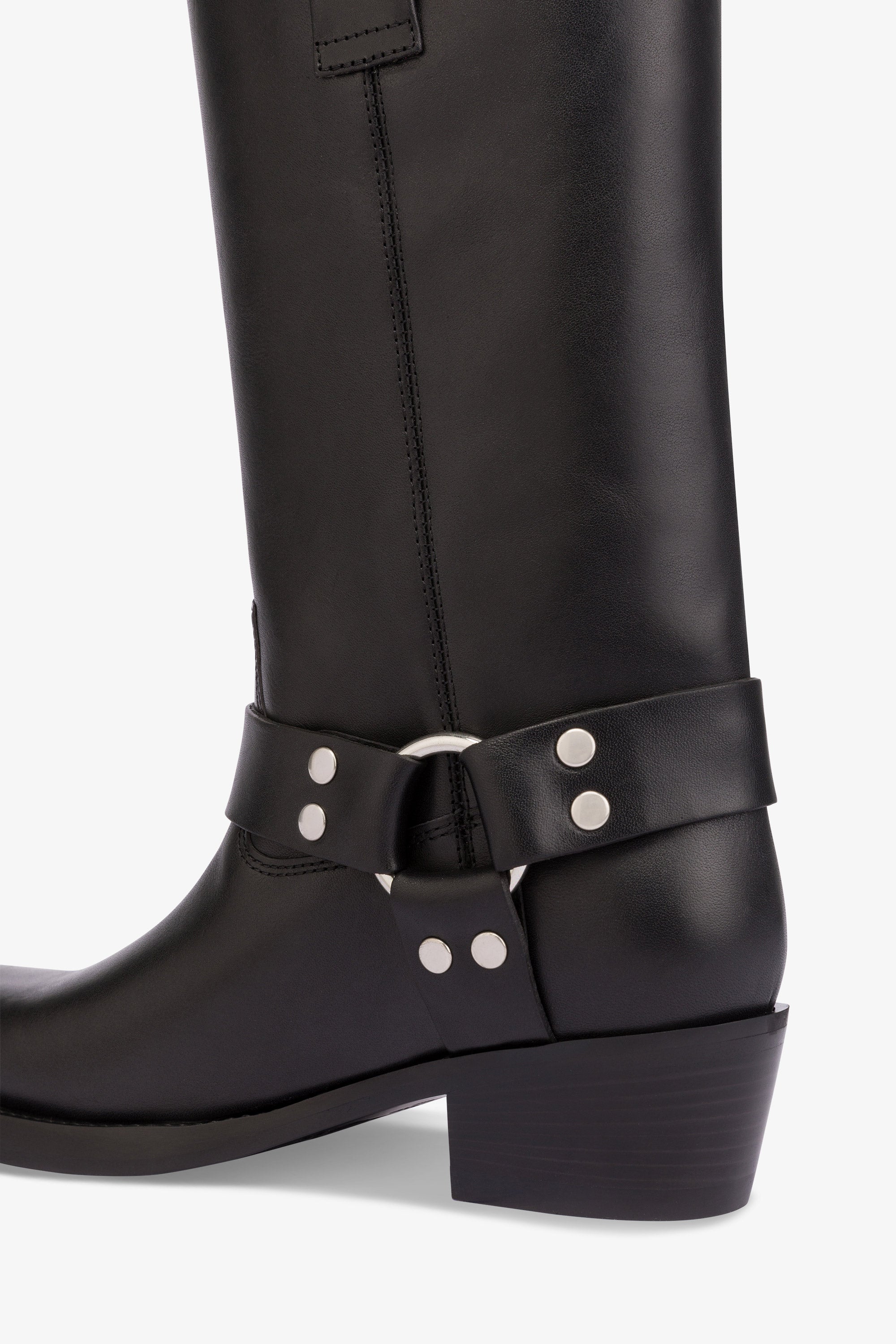 Square toe boots in smooth black leather Paris Texas