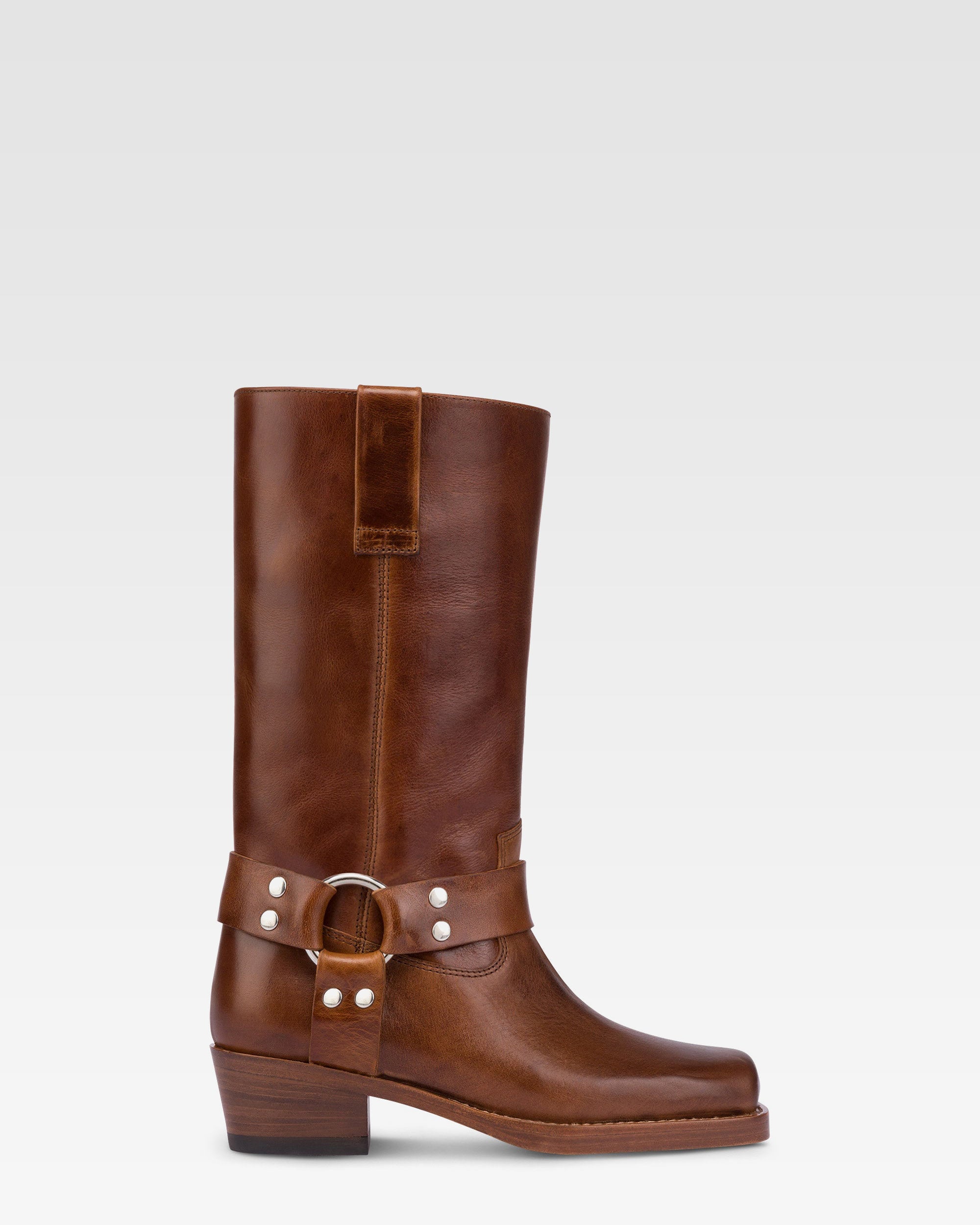 Stiefel mit eckiger Zehenpartie aus glanzendem Vintage-Leder