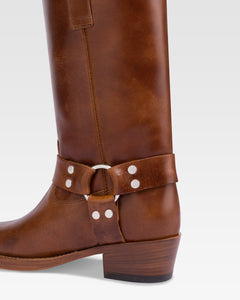 Botas de punta cuadrada en piel vintage brillante