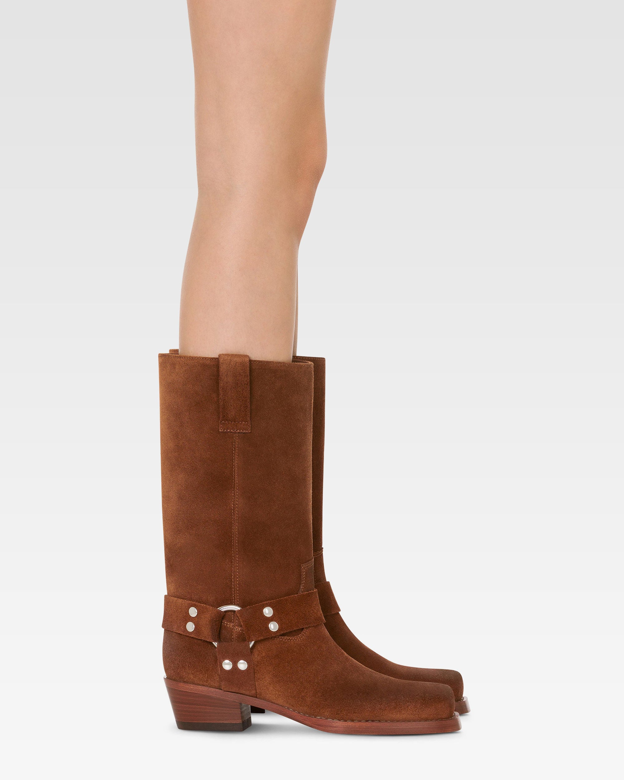 Stiefel aus cognacfarbenem Kalbsveloursleder