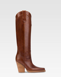 Bottes pointues a hauteur du genou en cuir vintage brillant — Cuir