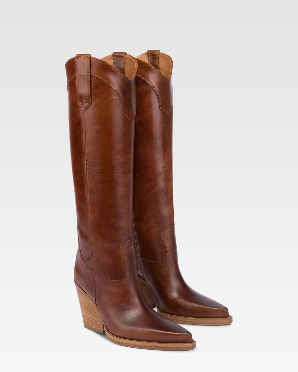 Botas hasta la rodilla de puna fina en piel vintage brillante