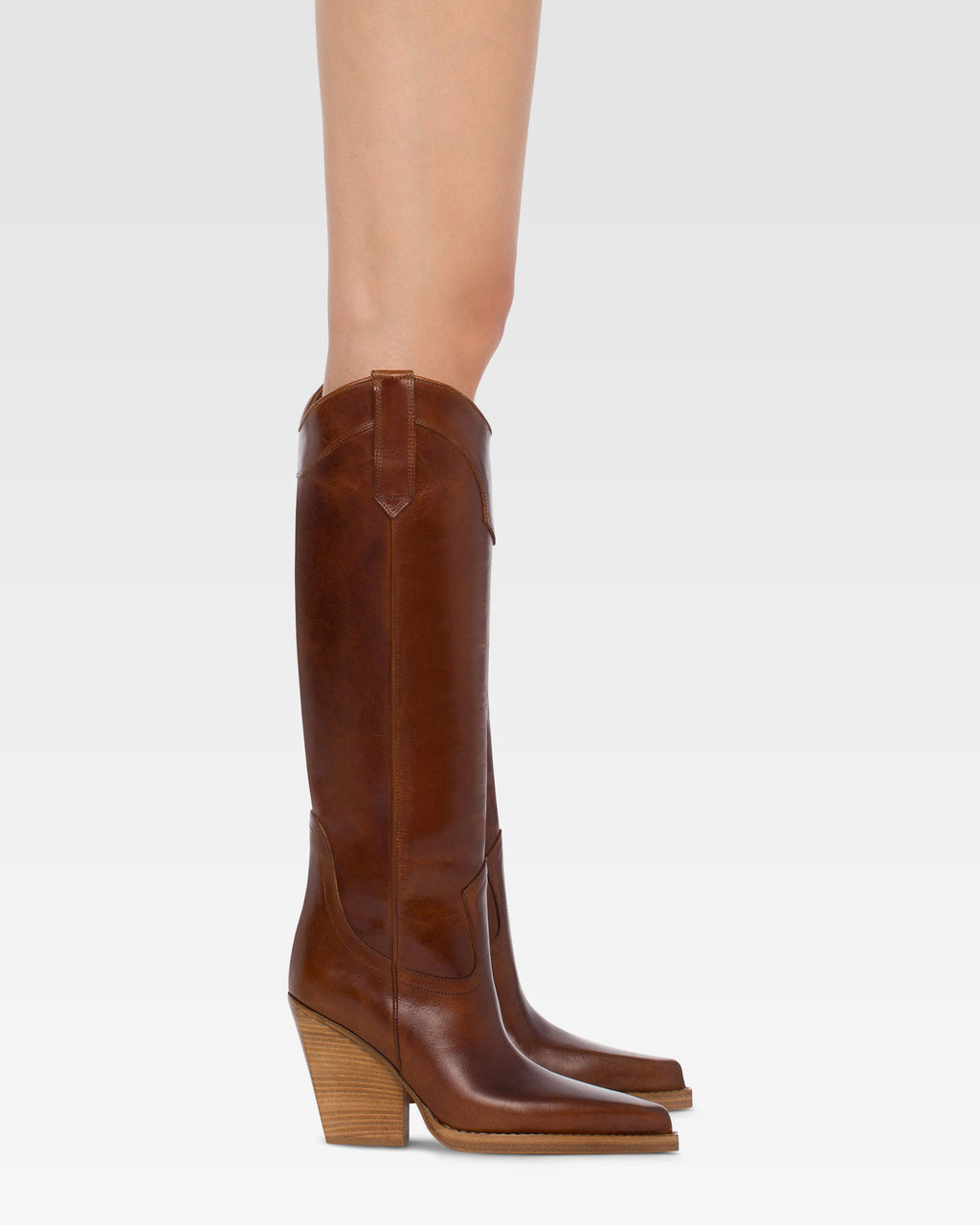 Botas hasta la rodilla de puna fina en piel vintage brillante