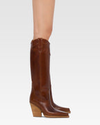 Botas hasta la rodilla de puna fina en piel vintage brillante