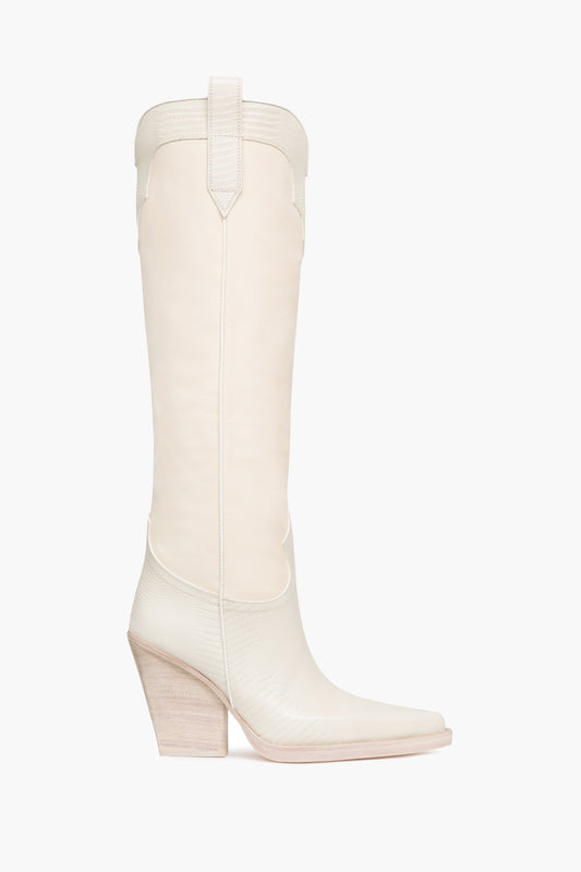 White lizard-effect leather boots