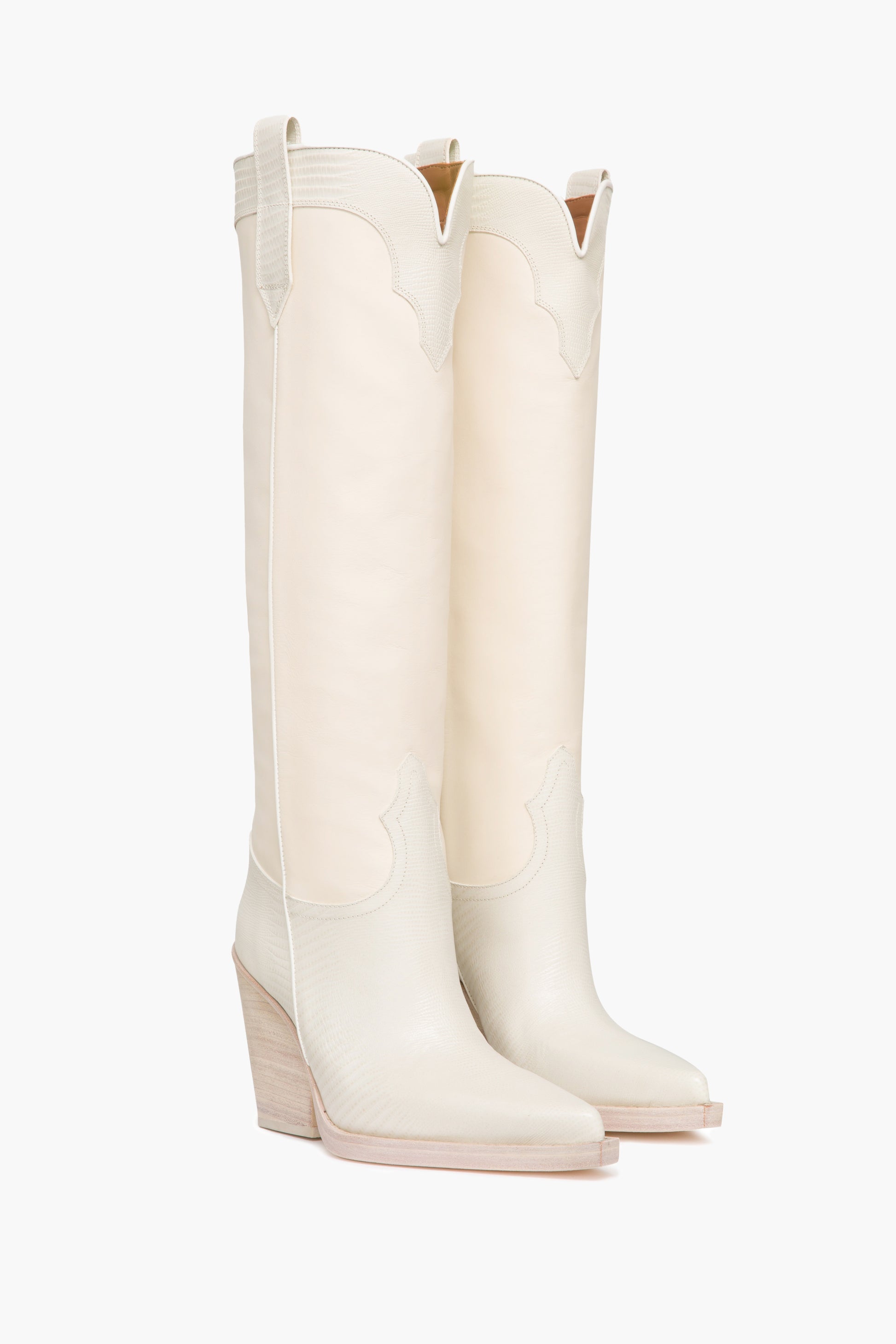 White lizard-effect leather boots - Front