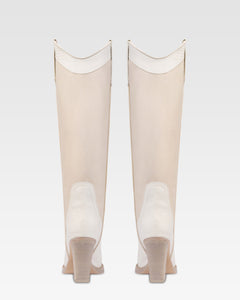 Botas en cuero blanco y con estampado de lagarto