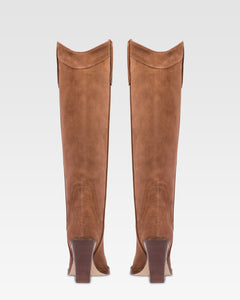 Botas hasta la rodilla de punta fina en piel lisa color marron oscuro