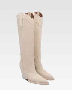 Botas en ante de piel de becerro blanco angora