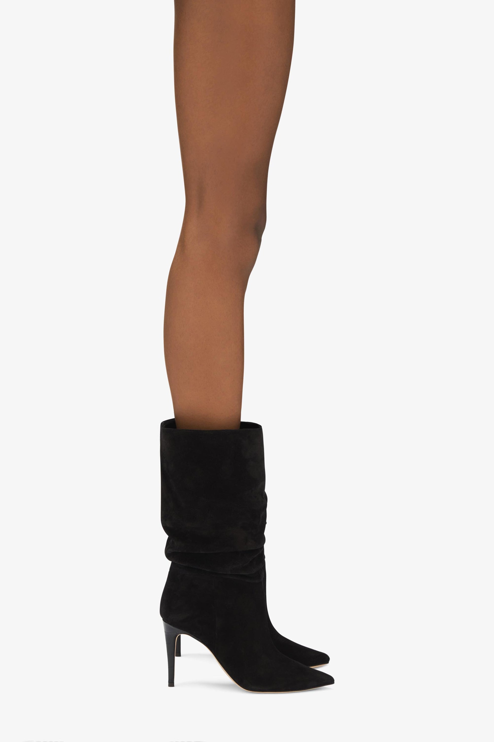 Black calf suede heel 85 slouchy boots - Product worn