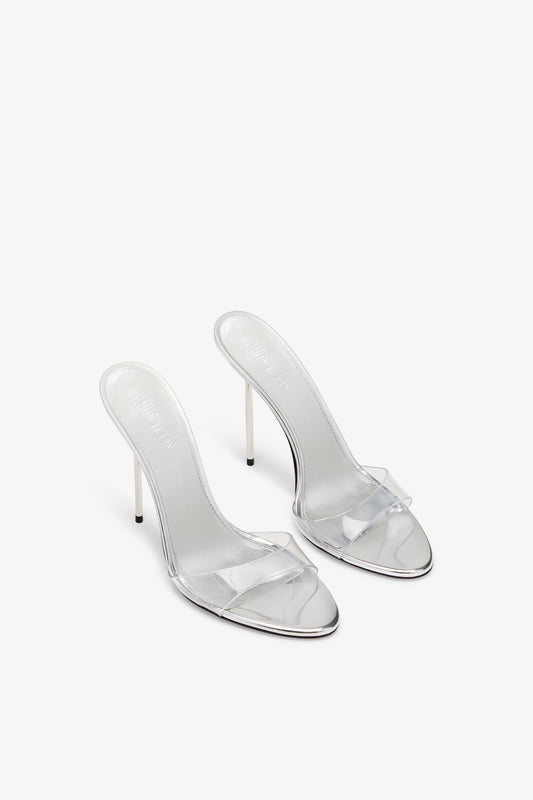 Silver metallic leather and pvc mules - Front