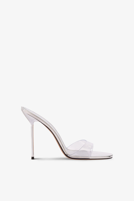 Mules in pvc-mirror leather silver