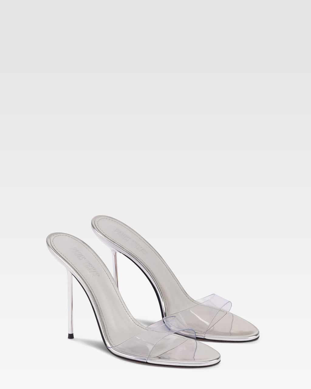 Mules in pvc-mirror leather silver