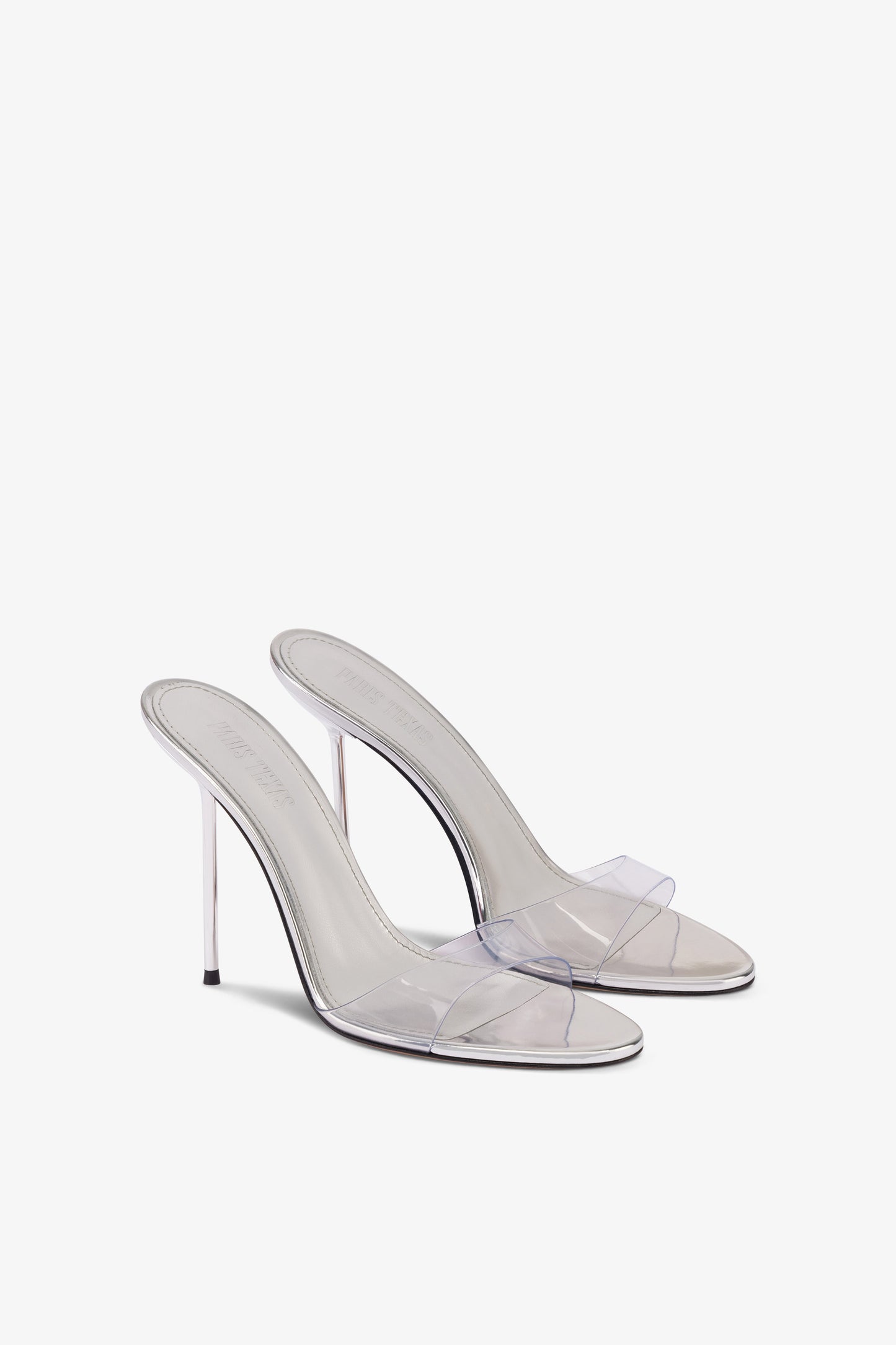 Mules in pvc-mirror leather silver