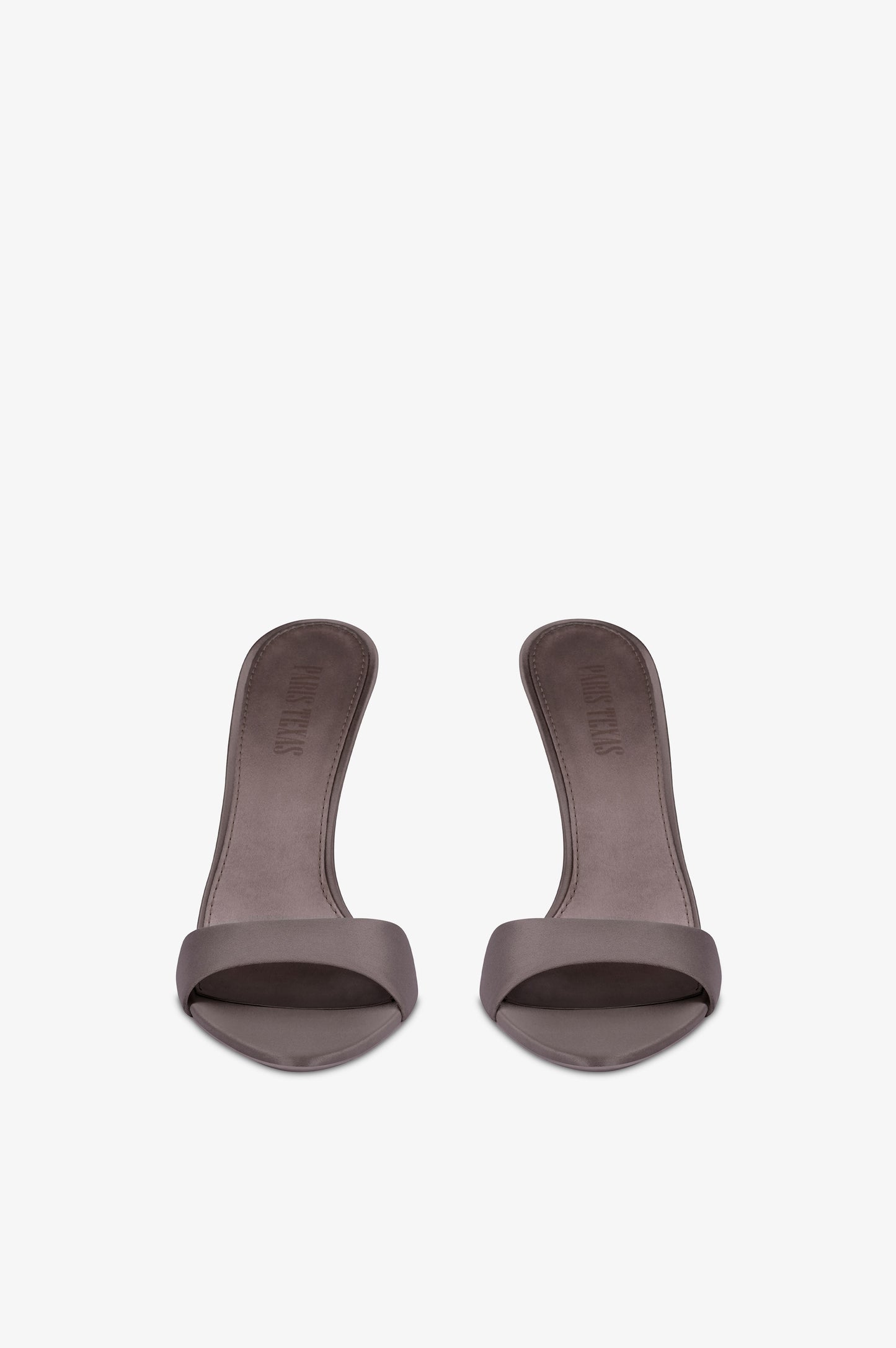 Mules in grey satin.