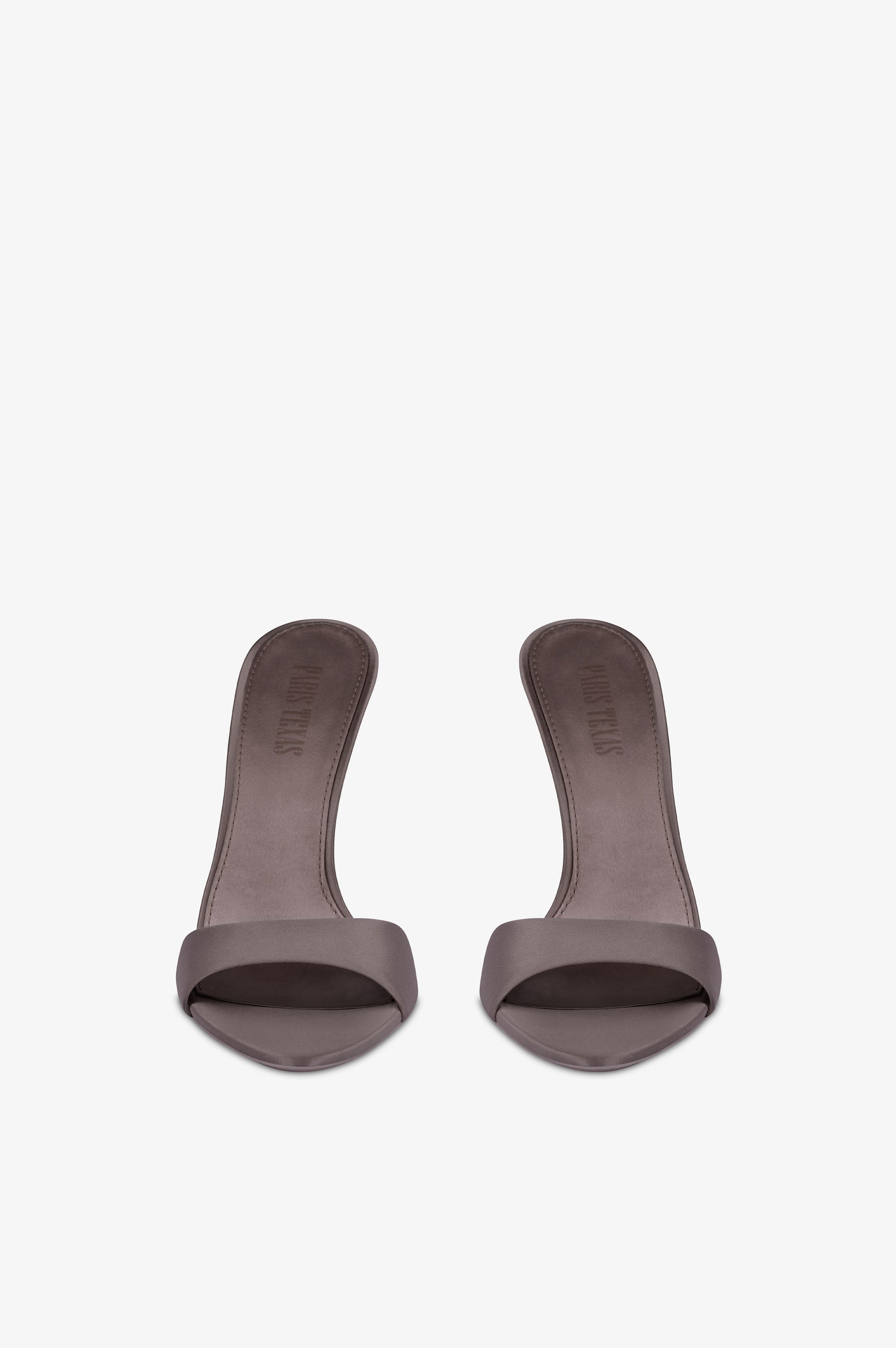 Mules in grey satin.