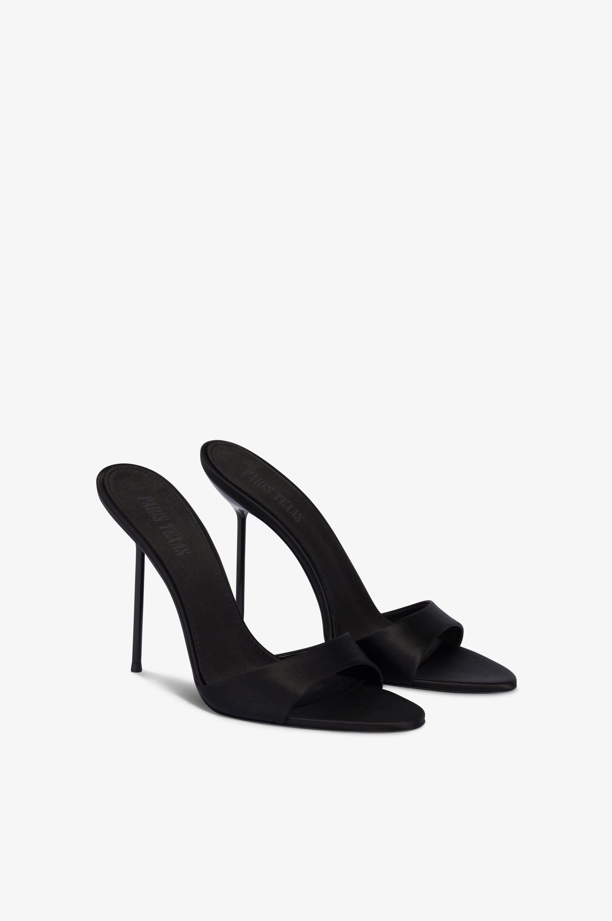 Mules in black satin.