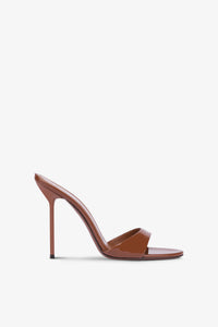 Almond-toe mules in patent brown leather
