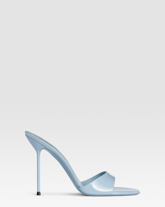 Mules en cuir verni couleur denim
