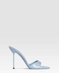 Mules en cuir verni couleur denim