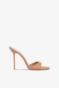 Almond-toe mules in patent caramel leather