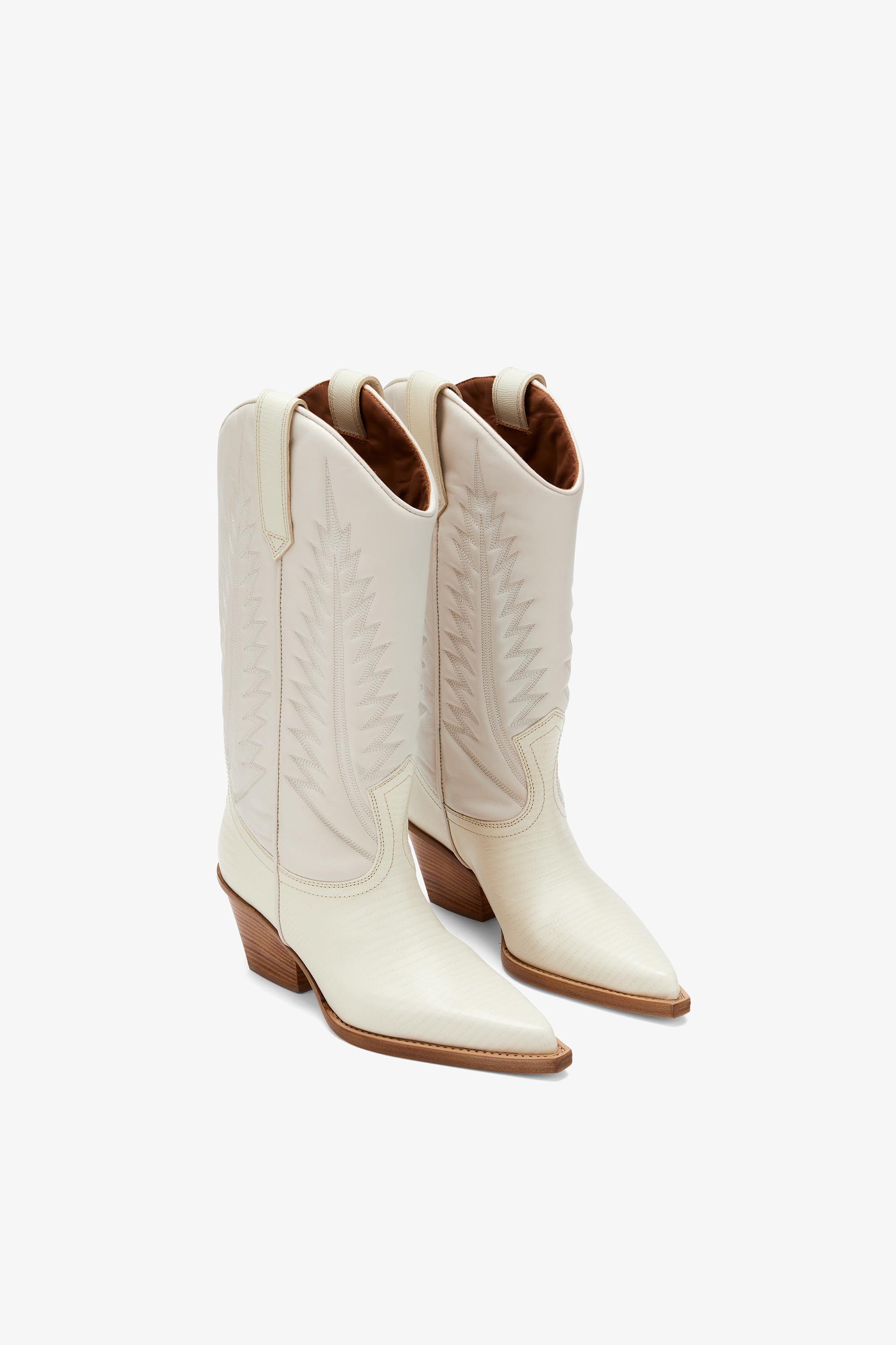 White lizard-effect nappa leather boots