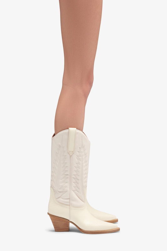 White lizard-effect nappa leather boots - Product worn