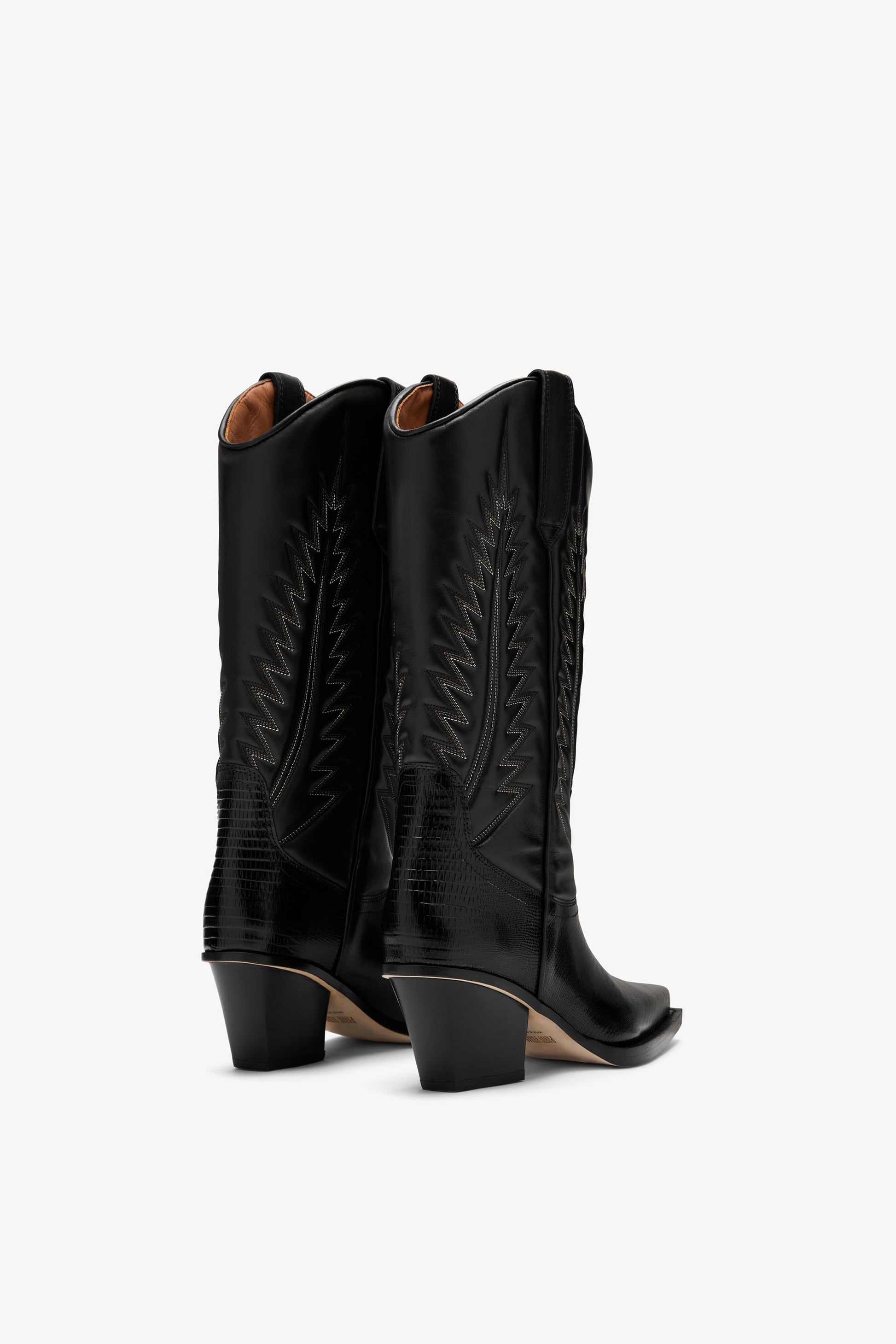 Black lizard-effect nappa leather boots