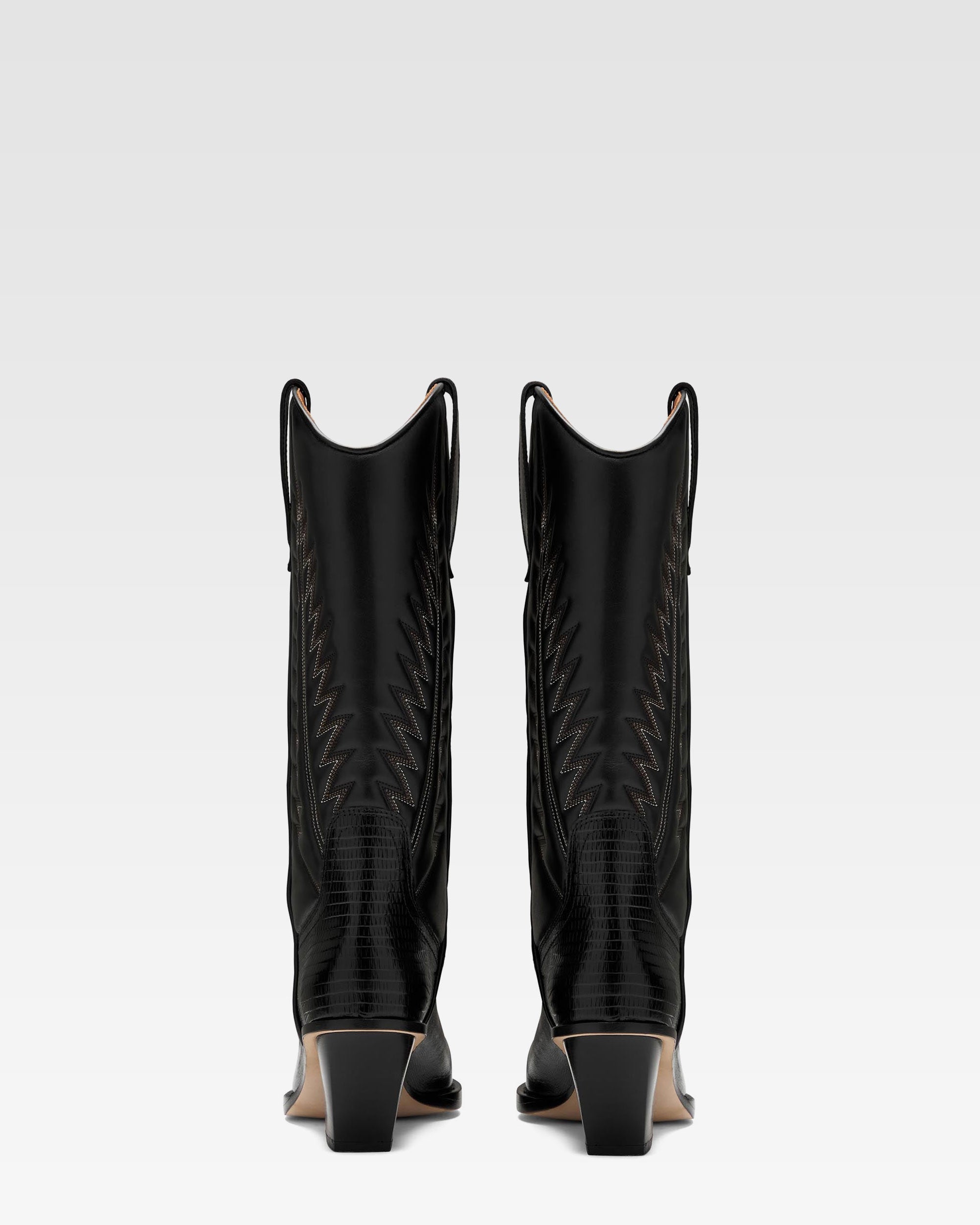 Black lizard-effect nappa leather boots