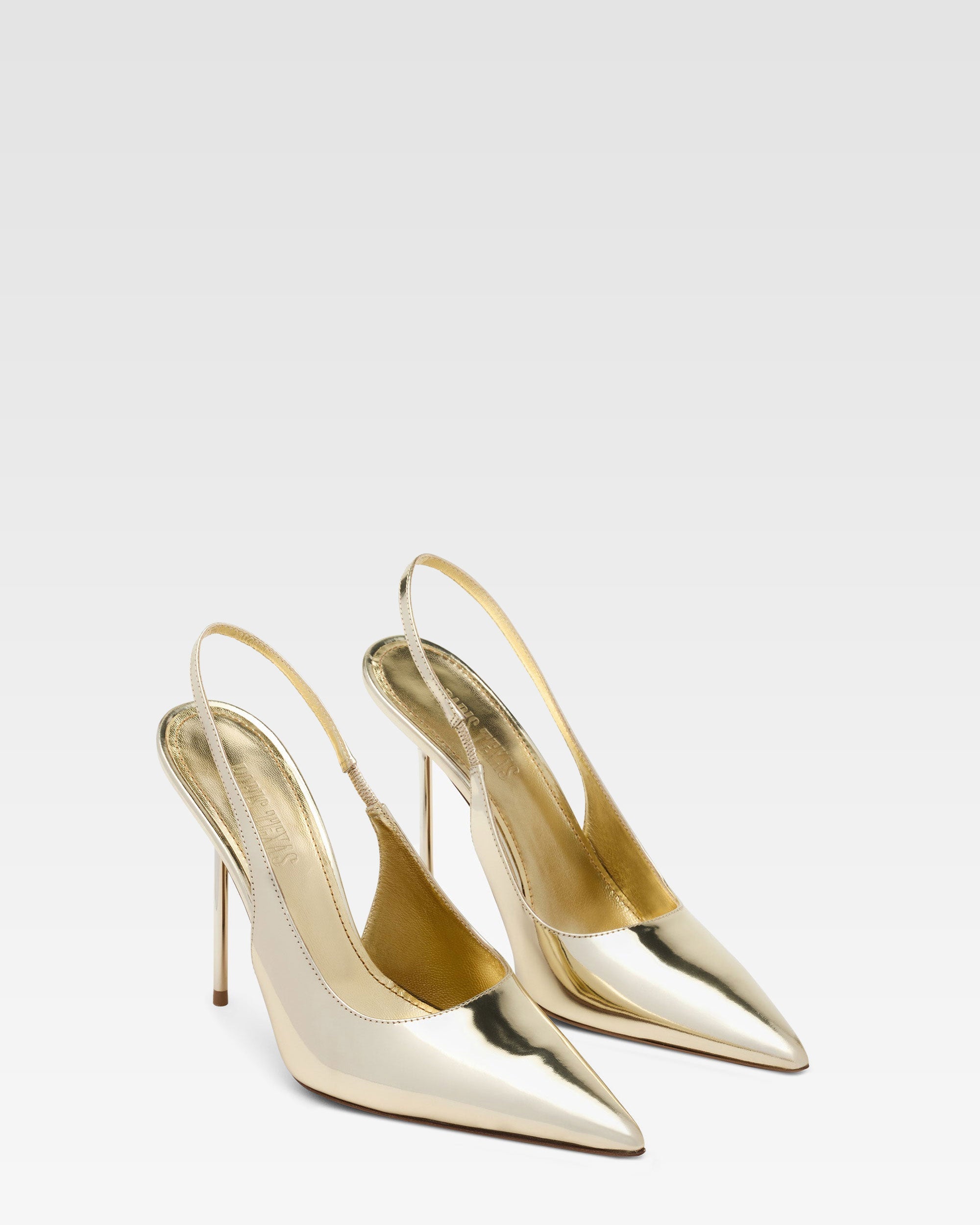 Slingback aus verspiegeltem Leder in Gold